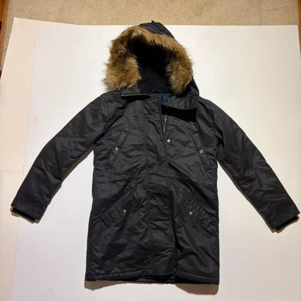 Black J Crew Women's Parka With Faux Fur Hood size S